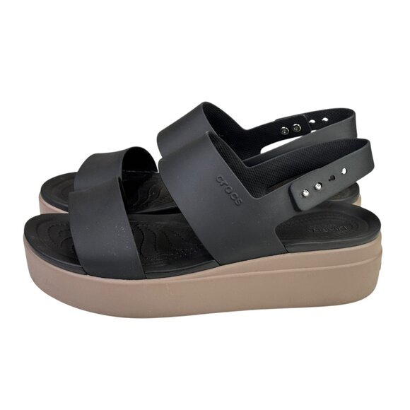 Crocs Brooklyn Low Wedge Sandals Womens 11 Black Tan LiteRide Platform Shoes - Picture 1 of 12
